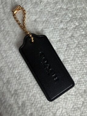 Coach Black Leather hang Tag with Gold Ball Chain